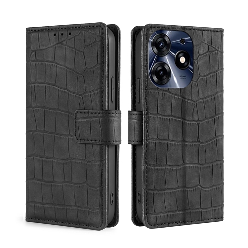 

For Tecno Spark 10 Pro Skin Feel Crocodile Magnetic Clasp Leather Phone Case(Black)