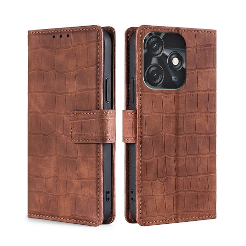 

For Tecno Spark 10C Skin Feel Crocodile Magnetic Clasp Leather Phone Case(Brown)