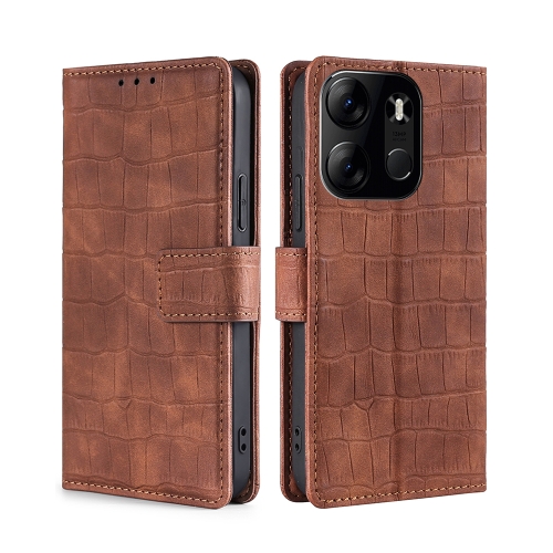 

For Tecno Spark Go 2023 Skin Feel Crocodile Magnetic Clasp Leather Phone Case(Brown)