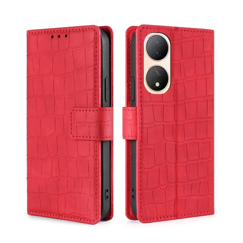 

For vivo Y100 5G Skin Feel Crocodile Magnetic Clasp Leather Phone Case(Red)