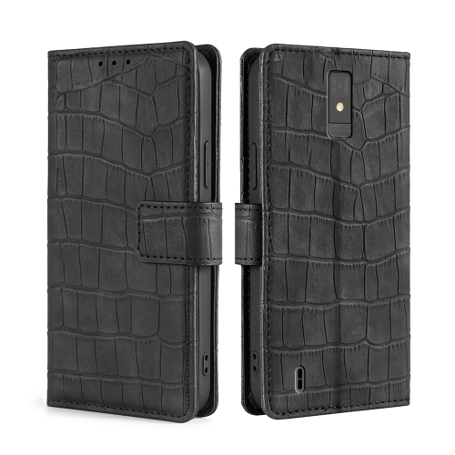 

For ZTE Blade A32 Skin Feel Crocodile Magnetic Clasp Leather Phone Case(Black)