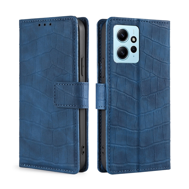 

For Xiaomi Redmi Note 12 4G Global Skin Feel Crocodile Magnetic Clasp Leather Phone Case(Blue)