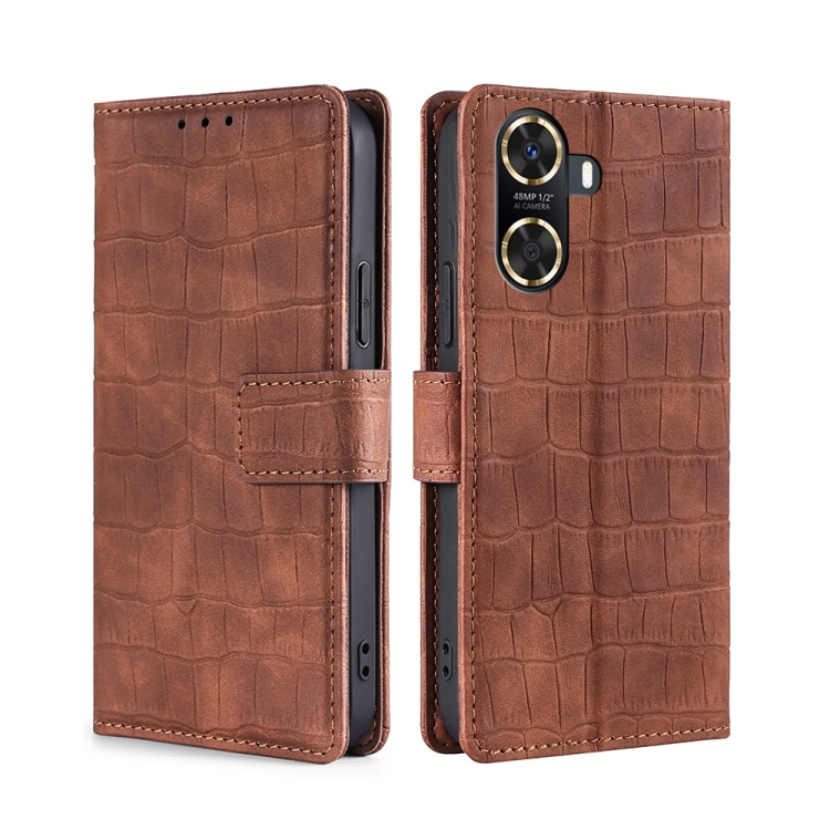 

For Huawei Enjoy 60 Skin Feel Crocodile Magnetic Clasp Leather Phone Case(Brown)
