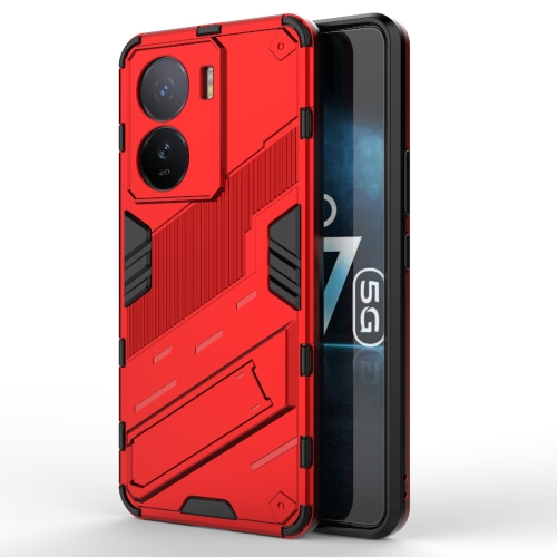 

For vivo iQOO Z7 5G Global Punk Armor 2 in 1 PC + TPU Shockproof Phone Case with Invisible Holder(Red)