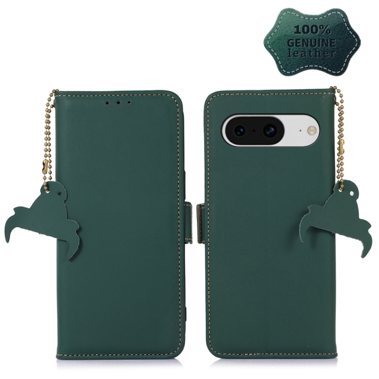 

For Google Pixel 8 Genuine Leather Magnetic RFID Leather Phone Case(Green)