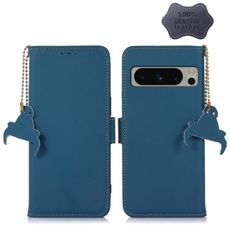 

For Google Pixel 8 Pro Genuine Leather Magnetic RFID Leather Phone Case(Blue)