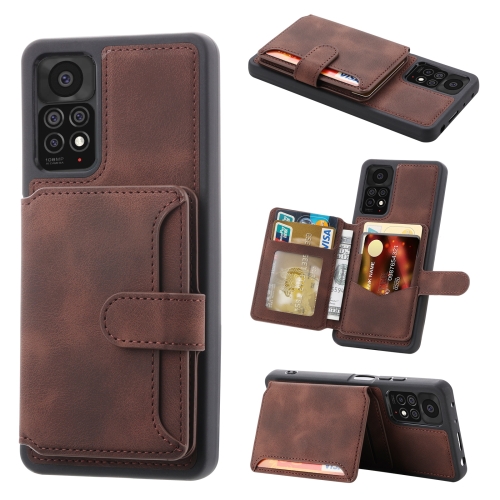 

For Xiaomi Redmi Note 11 Pro 4G / 5G Global Skin Feel Dream RFID Anti-theft PU Card Bag Phone Case(Coffee)