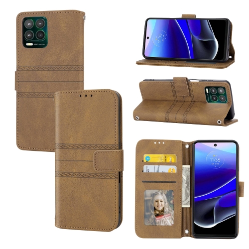 

For Motorola Moto G Stylus 5G 2023 Embossed Stripes Skin Feel Leather Phone Case(Brown)