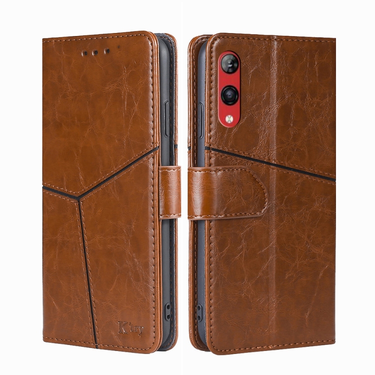 

For Rakuten Hand 4G Geometric Stitching Flip Leather Phone Case(Light Brown)