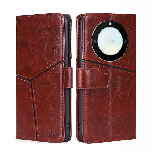 

For Honor X40 Geometric Stitching Flip Leather Phone Case(Dark Brown)