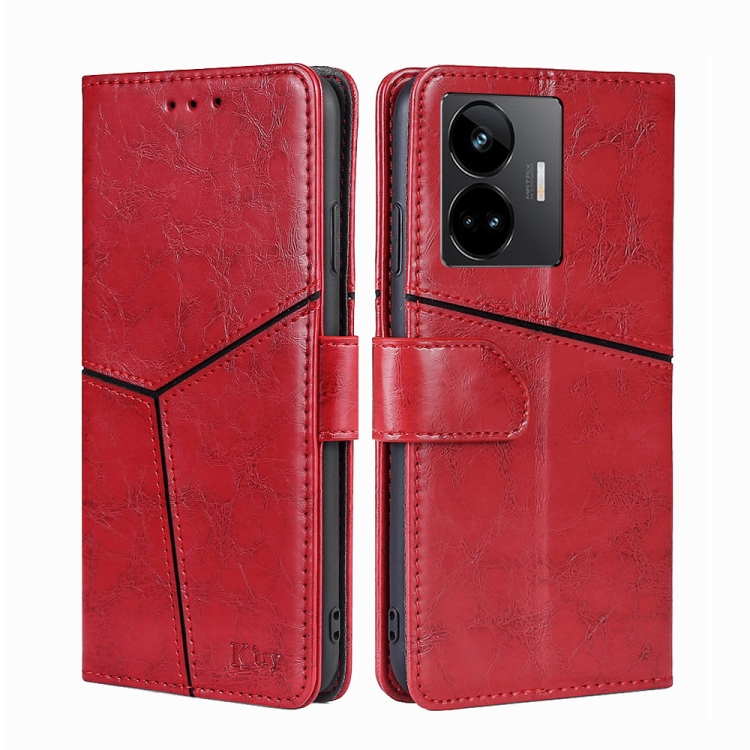 

For Realme GT Neo 5 / GT3 / GT Neo 5 240W Geometric Stitching Flip Leather Phone Case(Red)