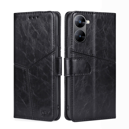 

For Realme V30 5G / V30t Geometric Stitching Flip Leather Phone Case(Black)