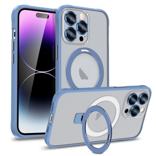 

For iPhone 14 Plus Metal Eyes Series MagSafe Magnetic Holder Phone Case(Blue)