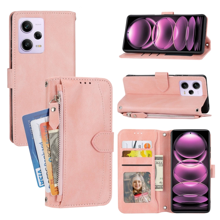

For Redmi Note 12 Pro+ Global Oil Skin Zipper Wallet Leather Phone Case(Pink)
