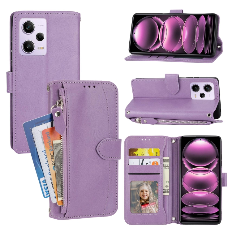 

For Redmi Note 12 Pro+ Global Oil Skin Zipper Wallet Leather Phone Case(Purple)