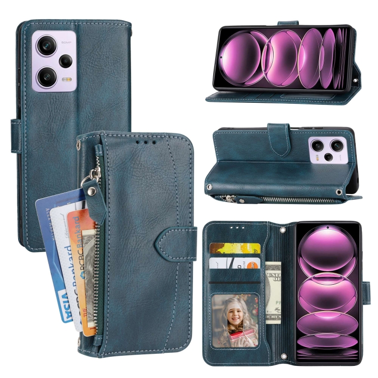

For Redmi Note 12 4G Global Oil Skin Zipper Wallet Leather Phone Case(Blue)