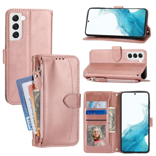 

For Samsung Galaxy S23 5G Oil Skin Zipper Wallet Leather Phone Case(Rose Gold)