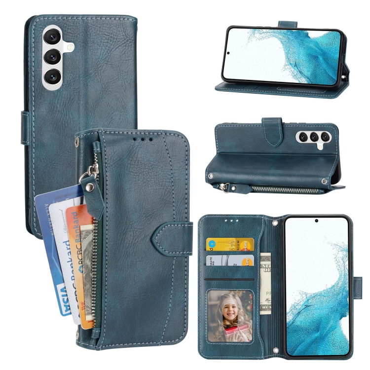 

For Samsung Galaxy A54 5G Oil Skin Zipper Wallet Leather Phone Case(Blue)