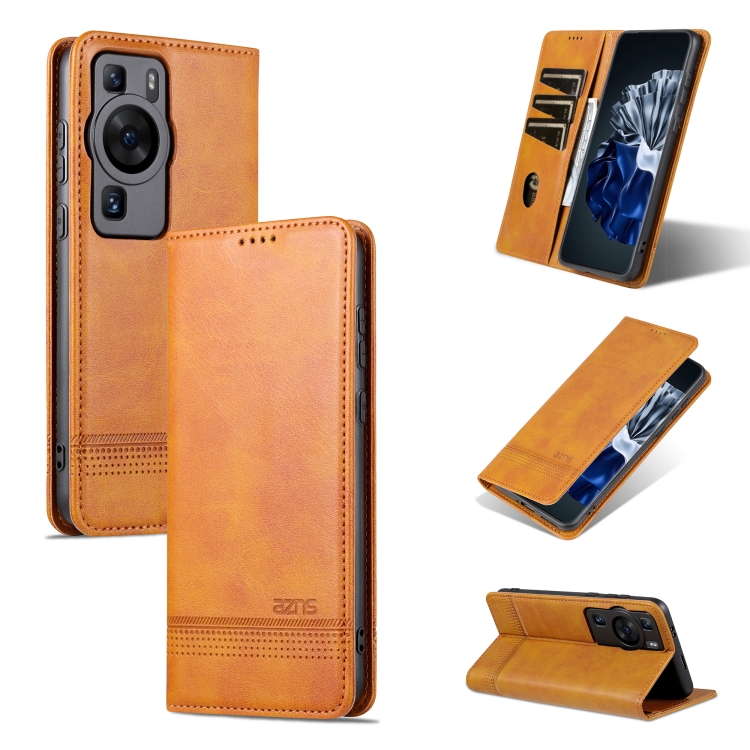 

For Huawei P60 / P60 Pro AZNS Magnetic Calf Texture Flip Leather Phone Case(Light Brown)