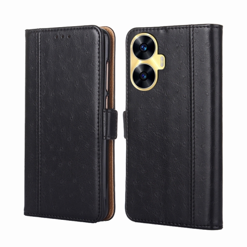 

For Realme C55 Ostrich Texture Flip Leather Phone Case(Black)