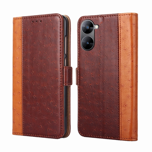 

For Realme V30 5G / V30T Ostrich Texture Flip Leather Phone Case(Brown)