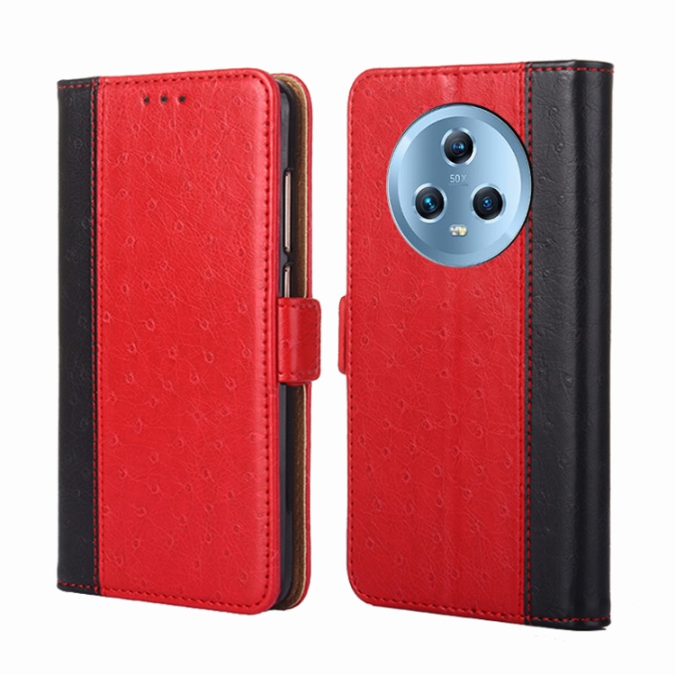 

For Honor Magic5 Ostrich Texture Flip Leather Phone Case(Red)