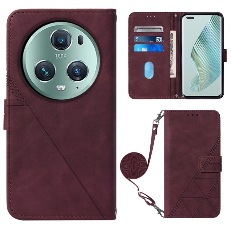 

For Honor Magic5 Pro Crossbody 3D Embossed Flip Leather Phone Case(Wine Red)