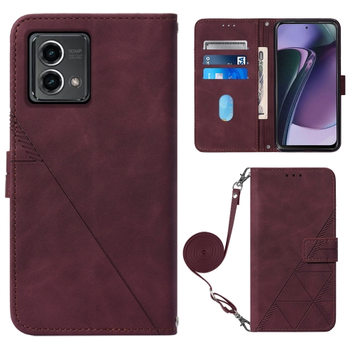 

For Motorola Moto G Stylus 5G 2023 Crossbody 3D Embossed Flip Leather Phone Case(Wine Red)