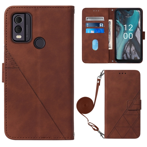 

For Nokia C22 Crossbody 3D Embossed Flip Leather Phone Case(Brown)