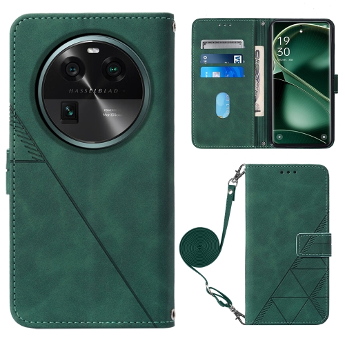 

For OPPO Find X6 Crossbody 3D Embossed Flip Leather Phone Case(Dark Green)