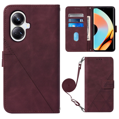 

For Realme 10 Pro+ 5G Crossbody 3D Embossed Flip Leather Phone Case(Wine Red)