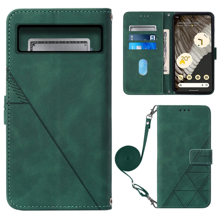 

For Google Pixel 8 Crossbody 3D Embossed Flip Leather Phone Case(Dark Green)