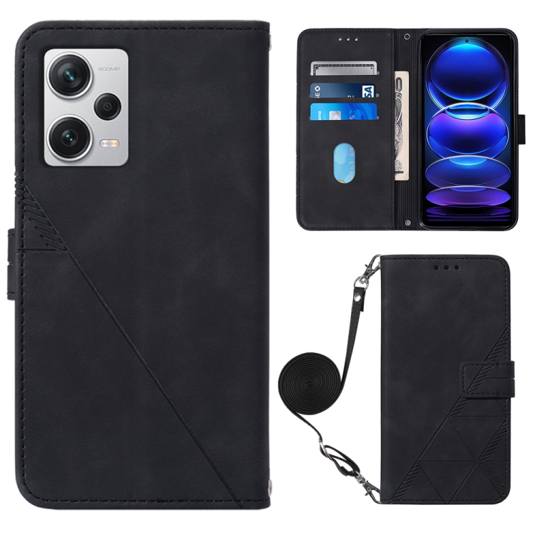 

For Xiaomi Redmi Note 12 Pro+ 5G Global Crossbody 3D Embossed Flip Leather Phone Case(Black)