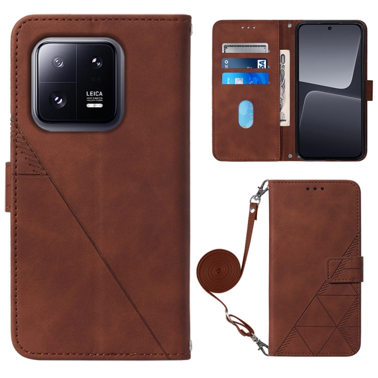 

For Xiaomi 13 Pro Crossbody 3D Embossed Flip Leather Phone Case(Brown)