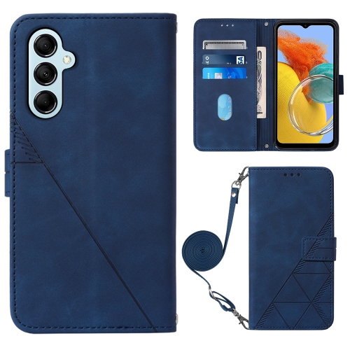 

For Samsung Galaxy M14 5G Crossbody 3D Embossed Flip Leather Phone Case(Blue)