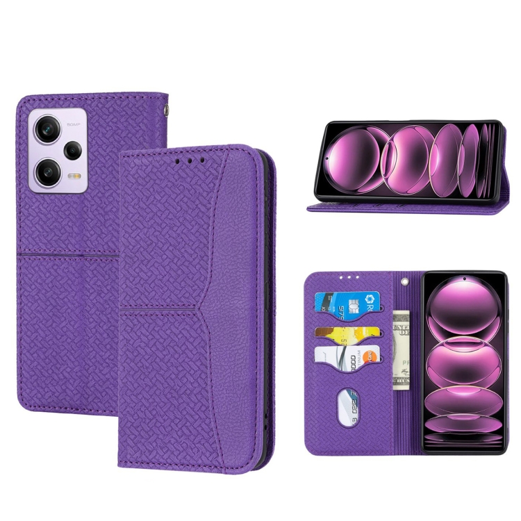 

For Redmi Note 12 5G Global Woven Texture Stitching Magnetic Leather Phone Case(Purple)