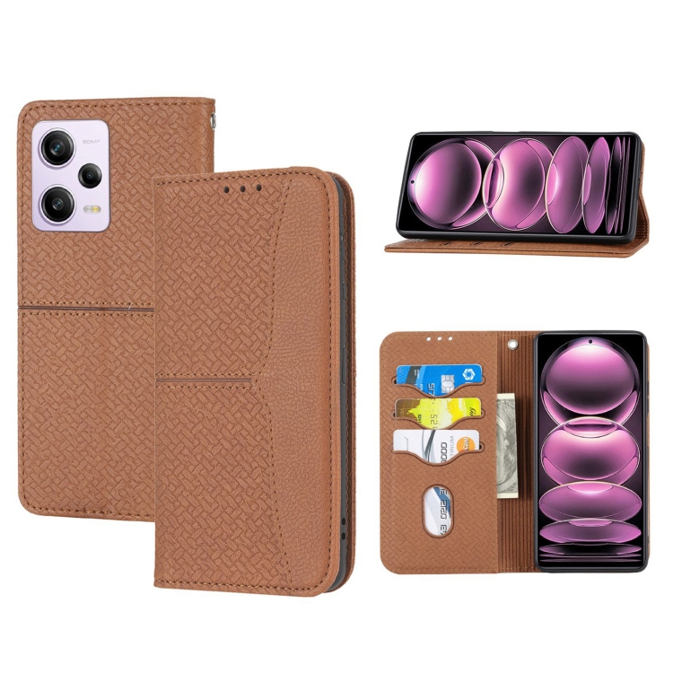 

For Redmi Note 12 Pro 5G Global Woven Texture Stitching Magnetic Leather Phone Case(Brown)