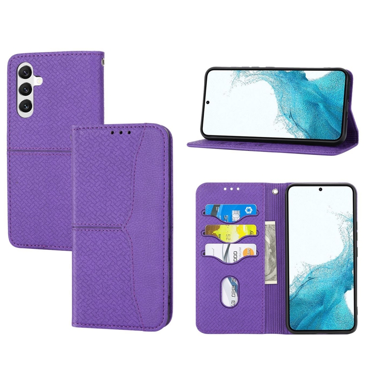 

For Samsung Galaxy A14 5G Woven Texture Stitching Magnetic Leather Phone Case(Purple)