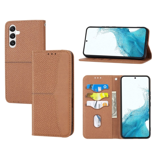 

For Samsung Galaxy A34 5G Woven Texture Stitching Magnetic Leather Phone Case(Brown)