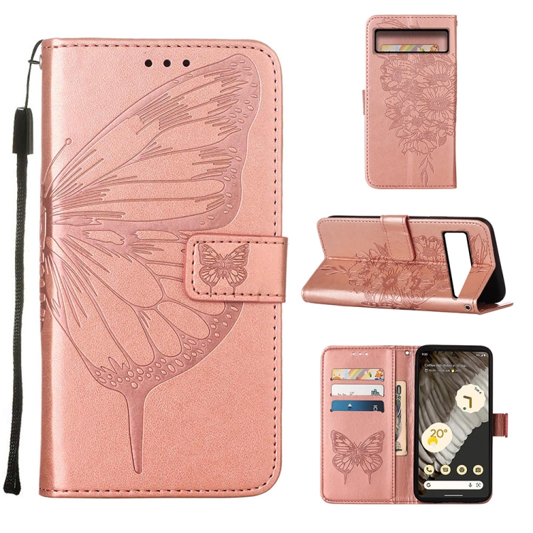 

For Google Pixel 8 Embossed Butterfly Leather Phone Case(Rose Gold)