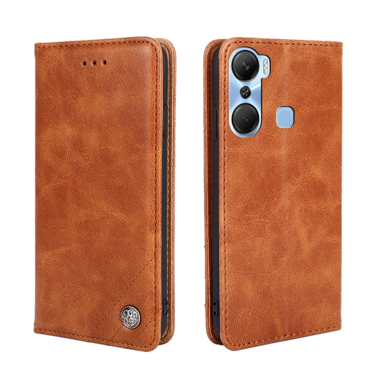 

For Infinix Hot 12 Pro Non-Magnetic Retro Texture Leather Phone Case(Brown)