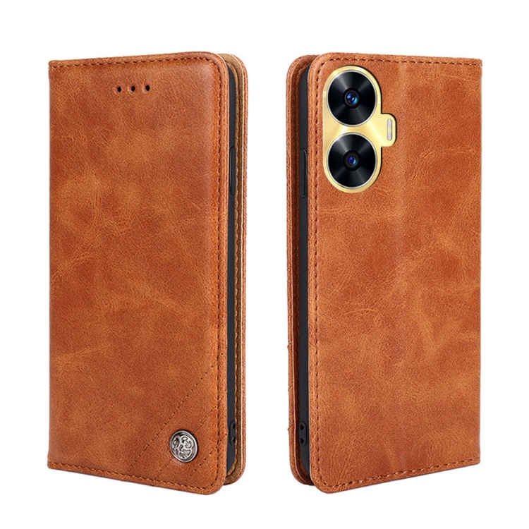 

For Realme C55 Non-Magnetic Retro Texture Leather Phone Case(Brown)