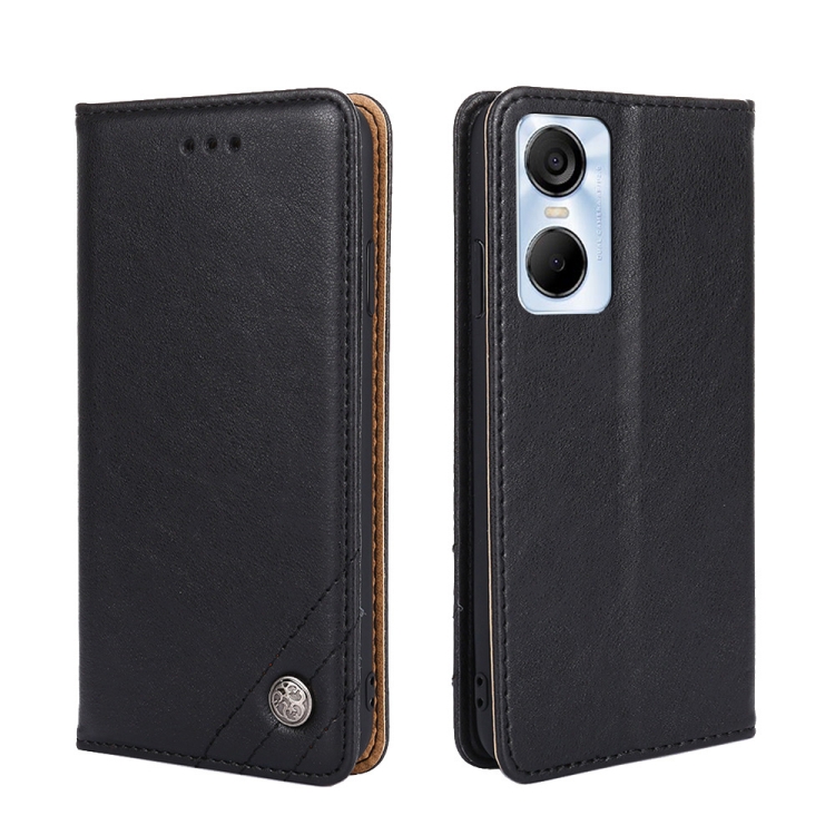 

For Tecno Pop 6 Pro Non-Magnetic Retro Texture Leather Phone Case(Black)