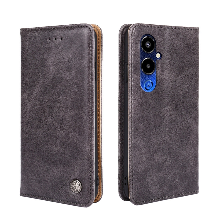 

For Tecno Pova 4 Pro Non-Magnetic Retro Texture Leather Phone Case(Grey)