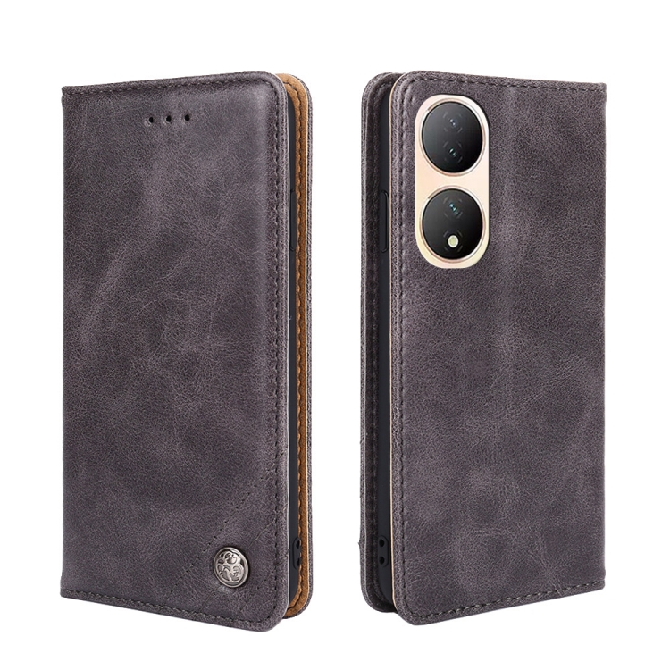 

For vivo Y100 5G Non-Magnetic Retro Texture Leather Phone Case(Grey)
