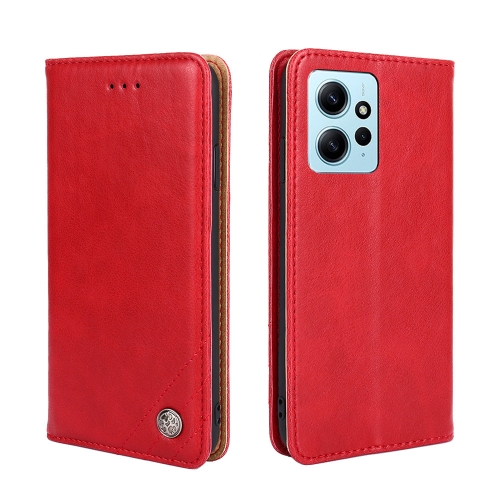 

For Xiaomi Redmi Note 12 4G Global Non-Magnetic Retro Texture Leather Phone Case(Red)