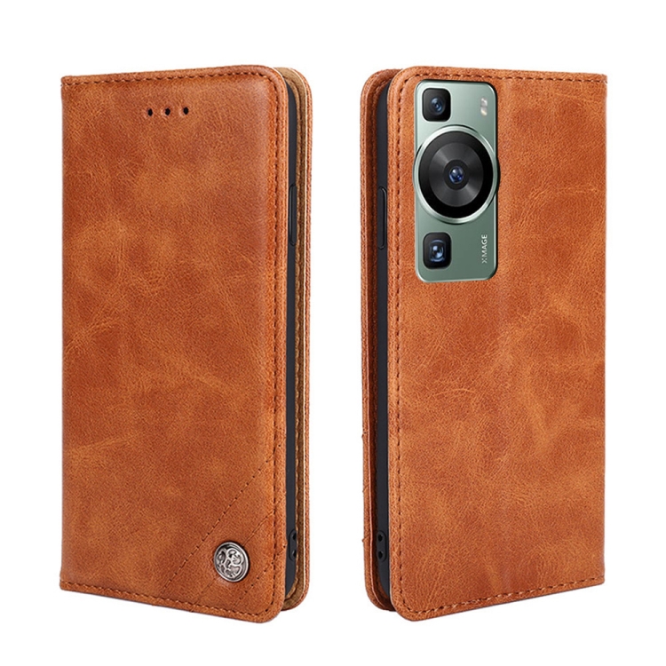 

For Huawei P60 / P60 Pro Non-Magnetic Retro Texture Leather Phone Case(Brown)