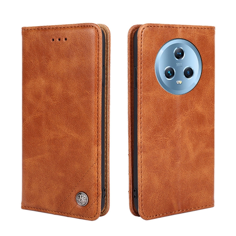 

For Honor Magic5 Non-Magnetic Retro Texture Leather Phone Case(Brown)