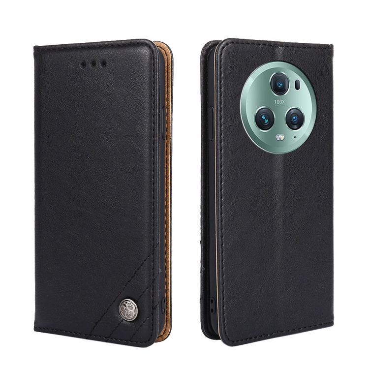 

For Honor Magic5 Pro Non-Magnetic Retro Texture Leather Phone Case(Black)