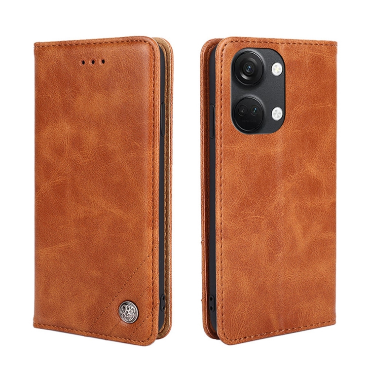 

For OnePlus Ace 2V 5G Non-Magnetic Retro Texture Leather Phone Case(Brown)